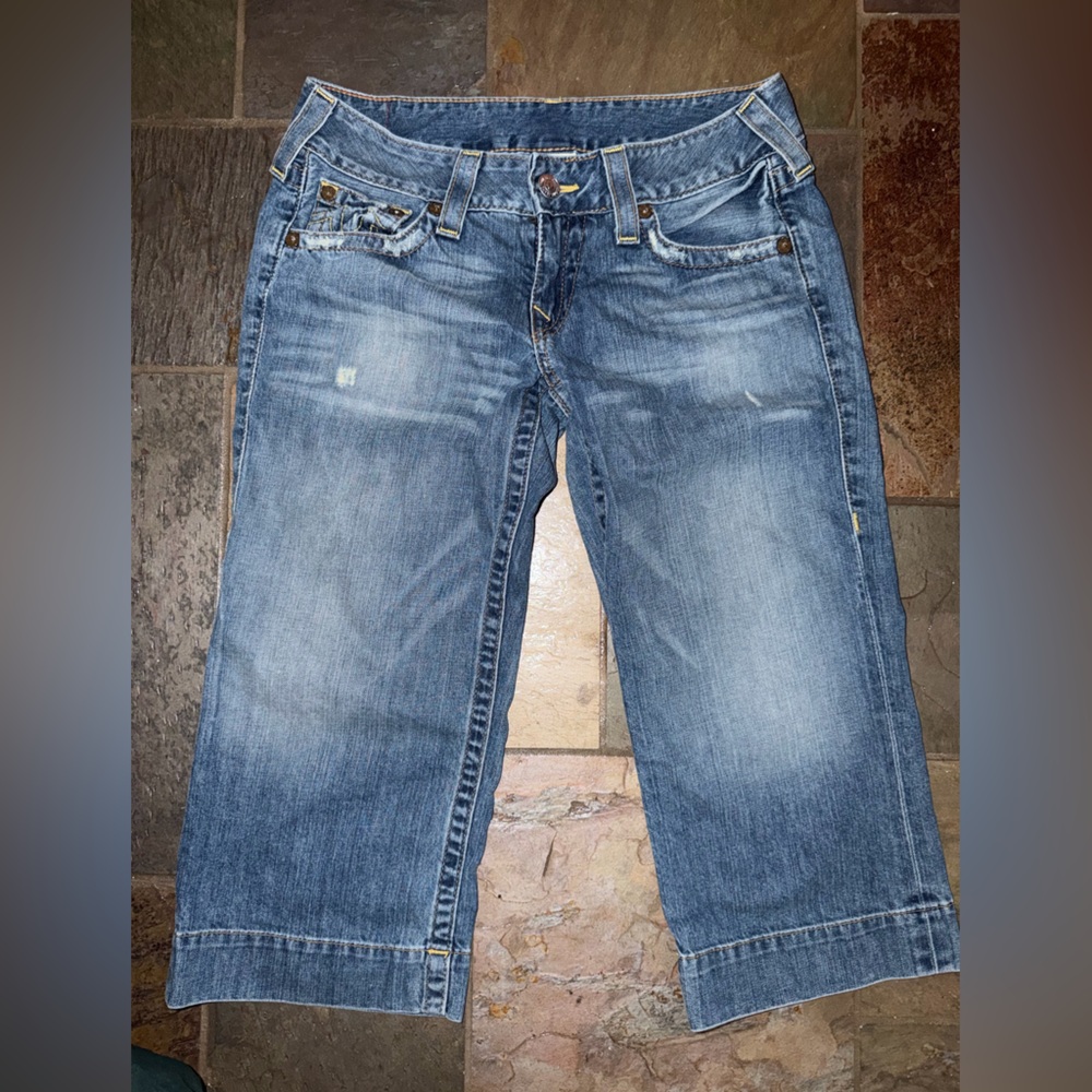 True Religion Cropped Denim Jeans in Classic Blue